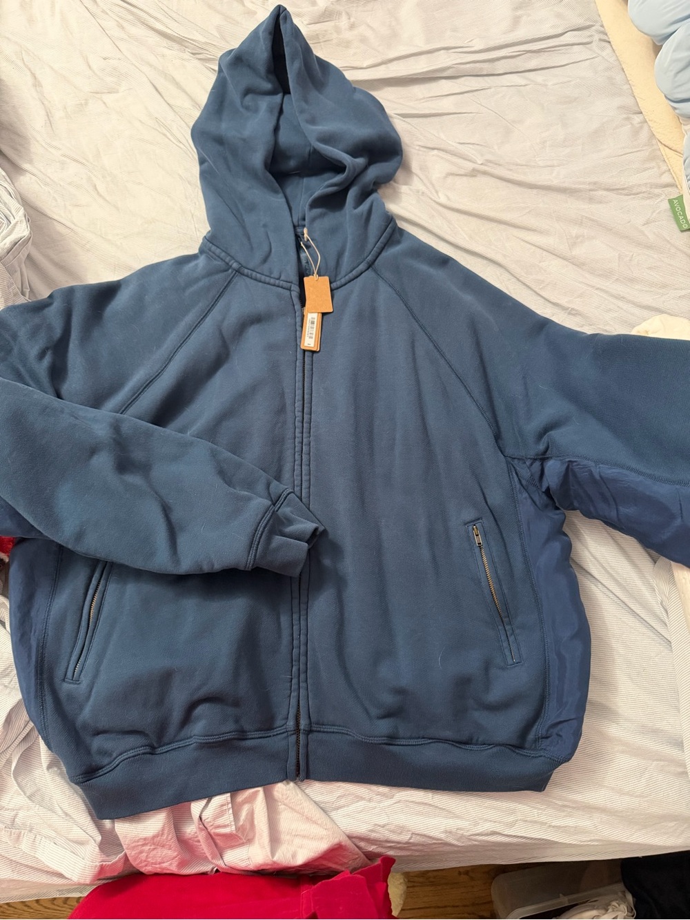 New with tags SKIMS French Terry Deconstructed Zip-Up Hoodie in Indigo, size Lar